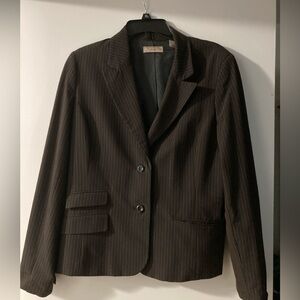 I.e. lined blazer, black and tan pinstripe, EUC, woman’s size 14, classic.